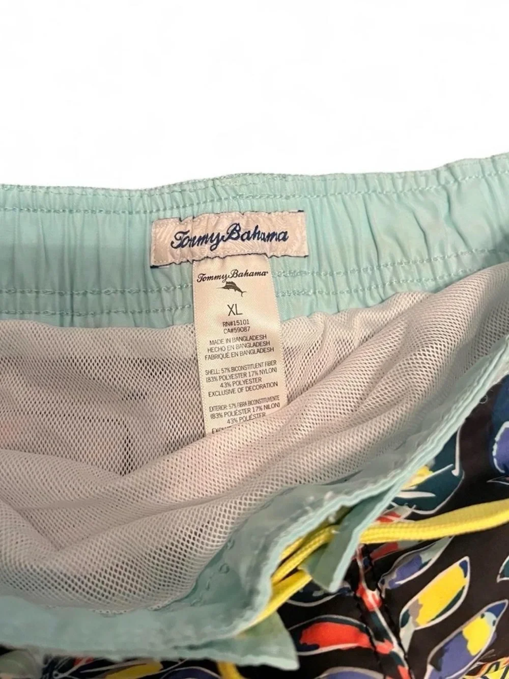 Tommy Bahama Boys Black Tropical Parrot Swim Trunks with Mint Waistband